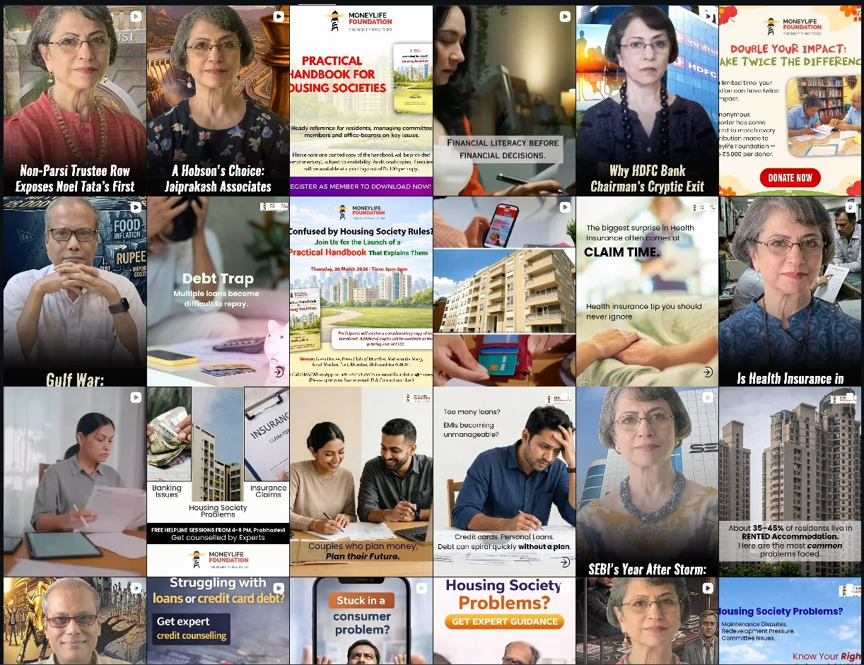 Moneylife Foundation LinkedIn and social content grid