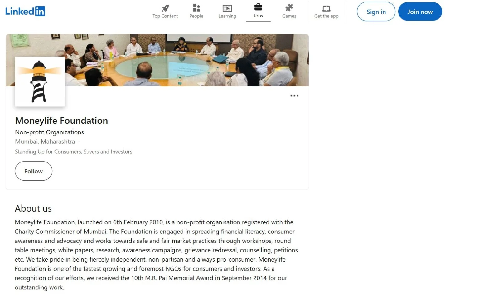 Moneylife Foundation LinkedIn growth campaign snapshot