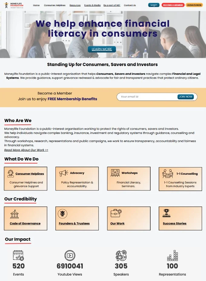 Moneylife Foundation website UI/UX mockup after revamp